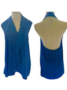 Royal Blue Manito Boutique Halter Top Open Back Blouse size women’s medium